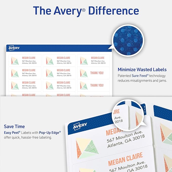 Avery Easy Peel Printable Address Labels with Sure Feed, 1" x 2-5/8" Customizable Stickers, White, 3,750 Blank Mailing Labels, Great for Mailing, Shipping, and More (5-Pack of 5260)