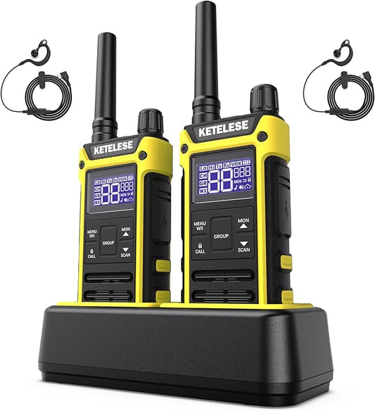 T3 FRS IP67 Waterproof Walkie Talkies with USB Mini Charger, 1100mAh Rechargeable Batteries, NOAA Weather Alert, 2 Way Radio for Cruise Ships Surfing, 2pack, Black/Yellow