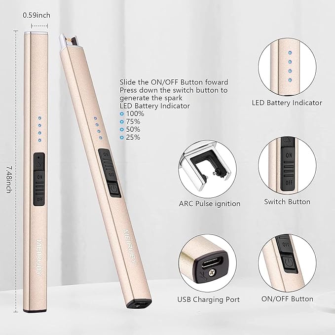 2 Pack Electric Candle Lighter, Christmas Stocking Stuffers Gifts for Women Mom Men Wife Sister, USB Arc Rechargeable Windproof Long Lighter for Candle BBQ Housewarming Birthday Gifts Idals