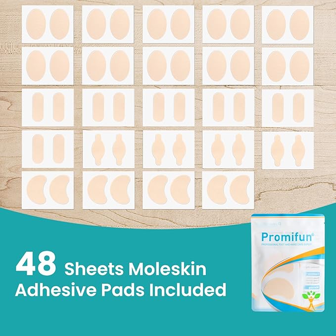Moleskin Strips with Adhesive Blister Prevention Pads Mole Skin Tape Stickers for Feet Heel Shoes Padding-48 Sheets of 4 Shapes，Beige
