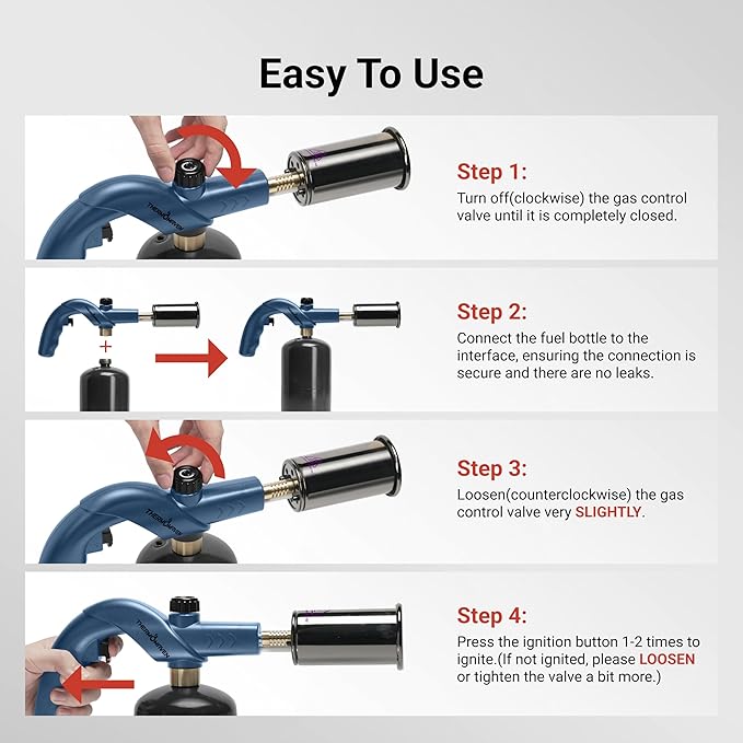 Powerful Propane Torch, Kitchen Cooking Torch, Culinary Torch Lighter, Adjustable Blow Torch for Sous Vide Searing Steak, BBQ, Campfire Charcoal Starter, Blue (Propane Tank Not Included)