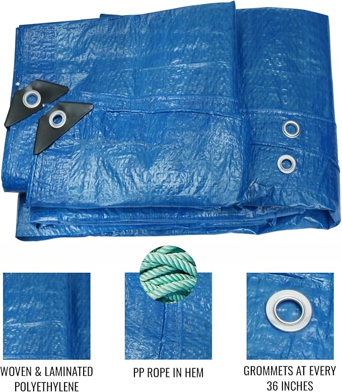 Blue Tarp Pack of 4 Tarps Heavy Duty waterproof 8x10 Large Multipurpose Poly Outdoor Tarps Cover 5 Mil Thickness Blue Tarpaulin Reinforced Rip Resistant Rubber Edges With Aluminum Grommets