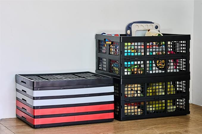 3-Pack Plastic Collapsible Storage Crates-30L,Foldable Plastic Crates for Storage (Black)