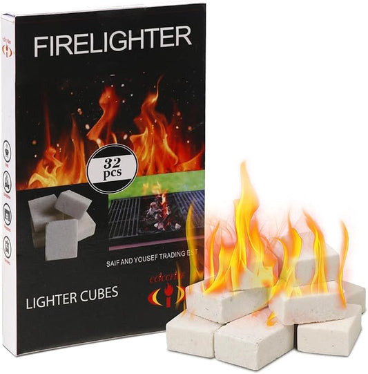 HGD Natural Fire Starters for Outdoor: 32 Cubes Fire Starter Campfire Fireplace Charcoal Wood Stove Chimney Fire Pit Grill Smoker Indoor Outdoor Use White