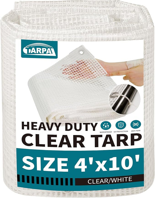 TARPAL 4'x10' Clear White Tarp Heavy Duty Waterproof 12mil with Grommets or Zip Ties for Small Greenhouse for Outdoors Garden,Farm,Chicken Coops
