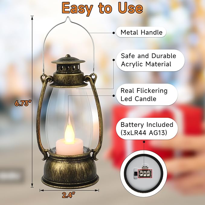 12Pcs Mini Lantern for Halloween Decor, 6Inch Small Lanterns for Western Garden Camping Party Decorations, Vintage Candleholders Table Centerpiece, Forest Christmas Wedding Decorations (Brass)