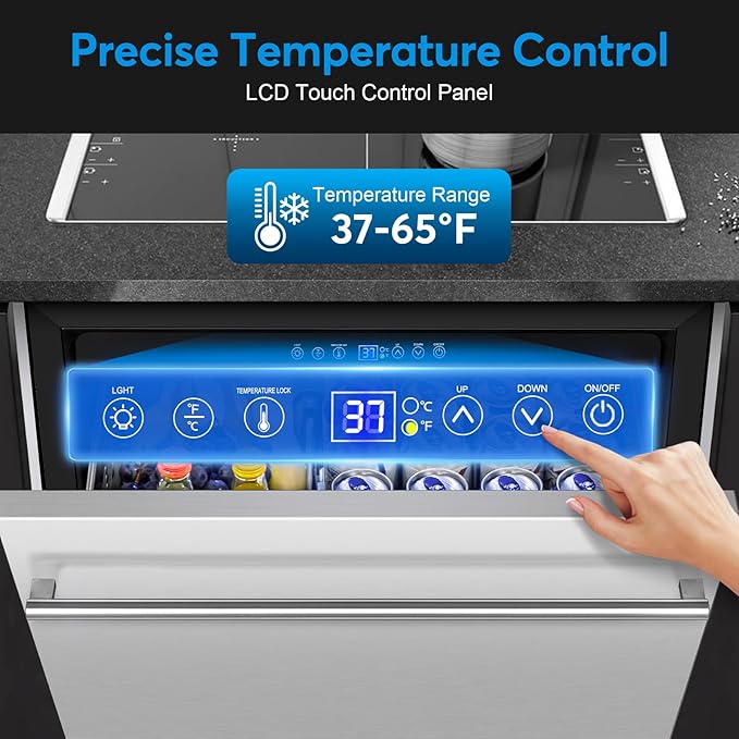 Under Counter Beverage Refrigerator 24 Inch, Outdoor Drawer Fridge Stainless Steel with Temperature Control for Home, Outdoor Patio and Commercial Use