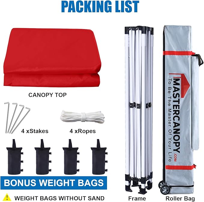 MASTERCANOPY Pop Up Canopy Tent Commercial Grade Instant Shelter (8x8, Red)