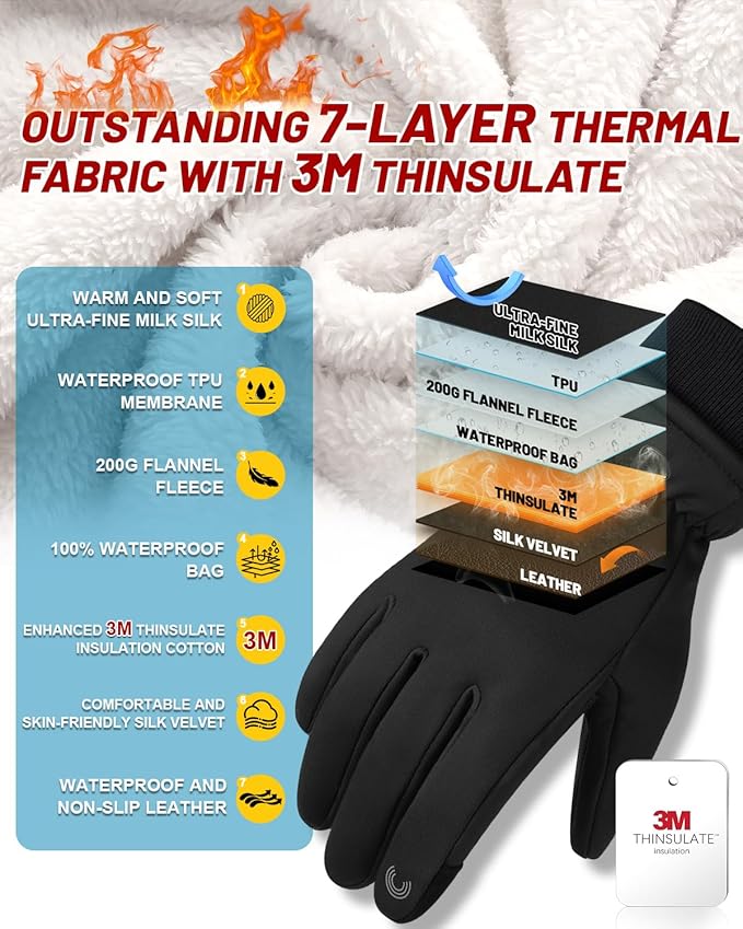 RIGWARL Gloves for Cool&Cold Weather Waterproof, Winter Gloves for Men Women Touch Screen