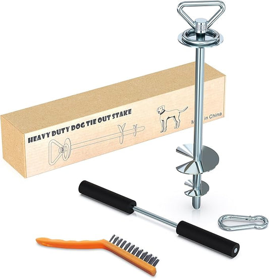 TOMBABY Heavy Duty Quality Dog Stake-Dog Tie Out Stake, Dog Stake Allows Dogs Up to 200 lbs, Dog Stakes for Outside Beach,Camping, Yard, 360° Swivel Dog Anchor | Use for Any Dog Tie Out Cable