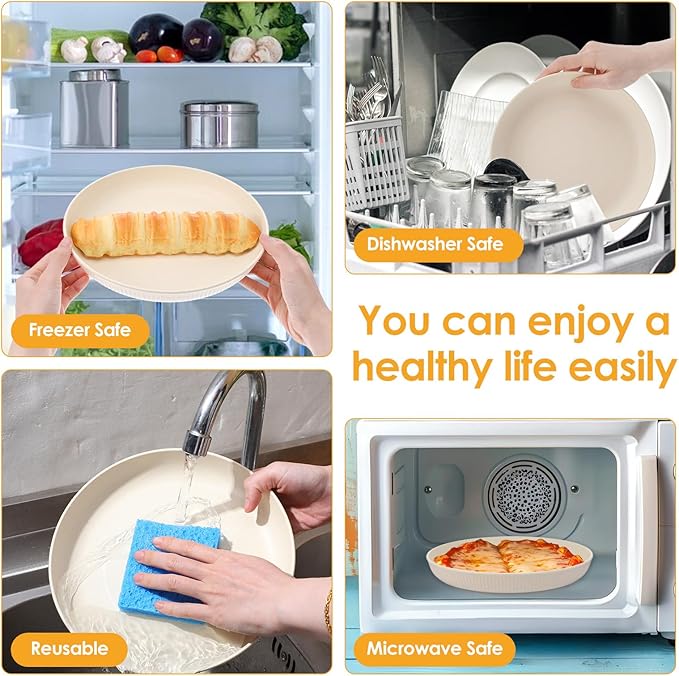 ﻿18PCS Wheat Straw Dinnerware Sets Unbreakable Dinnerwares Sets Reusable Cups Plates and Bowls Sets Microwave Dinnerware Sets for Kitchen Travel Camping ﻿