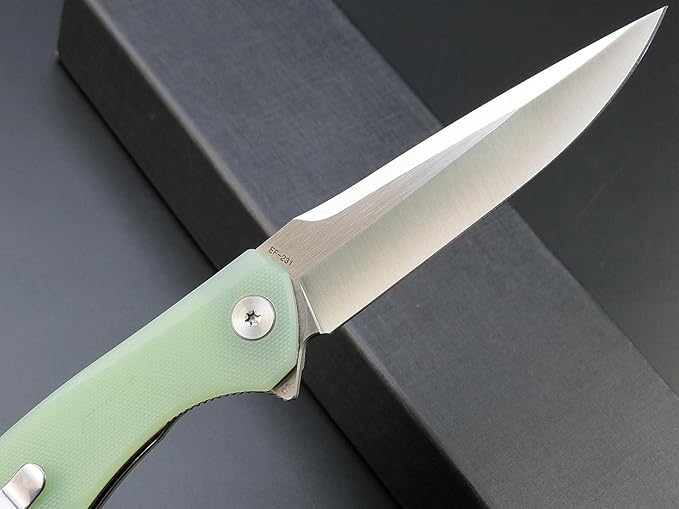 Eafengrow EF231 Folding Knife D2 Steel Blade G10 Handle Scales EDC Tool Knives for Working Outdoor Camping Hiking Fishing(jade)