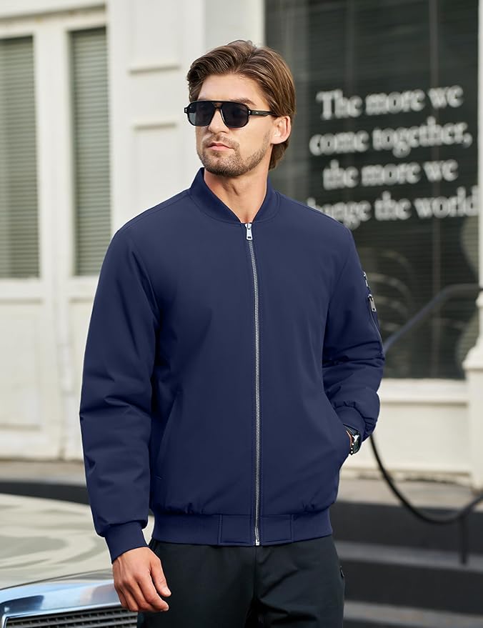Cotrasen Mens Bomber Jacket Fall Winter Warm Windbreaker Casual Full Zip Padded Coats with Pockets