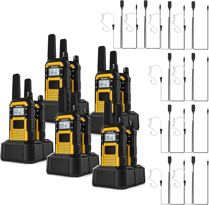 Retevis RB48 Radios Walkie Talkies with Earpiece, Heavy Duty 2 Way Radio Long Range, Advanced Triple Proof, VOX, 2000mAh, Vibration Reminder, Emergency Alert(10 Pack)