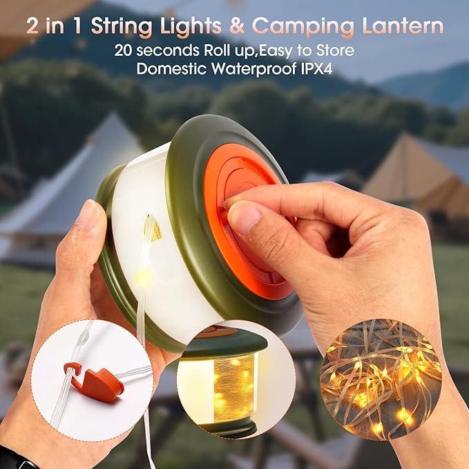 2 Pack Camping Lights String - 2 in 1 Upgraded 32.8ft Rechargeable 19 Lighting Modes Tent Lights for Camping, Quick Storage&Portable LED Lamp for Outdoor Patio Awning Garden Party Decor Essentials