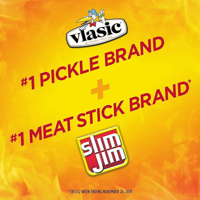 Slim Jim Giant Smoked Meat Sticks, Vlasic Dill Pickle Flavor, 6g Protein Per Stick, 0.97 oz. (24 Count)