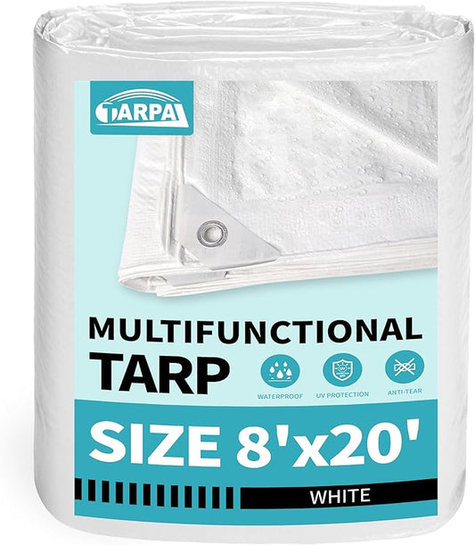 TARPAL 8x20 Feet White Tarp Waterproof Lightweight tarps Multipurpose Protective Cover All Purpose Poly Tarps Cover for Firewood Outdoor Furniture etc