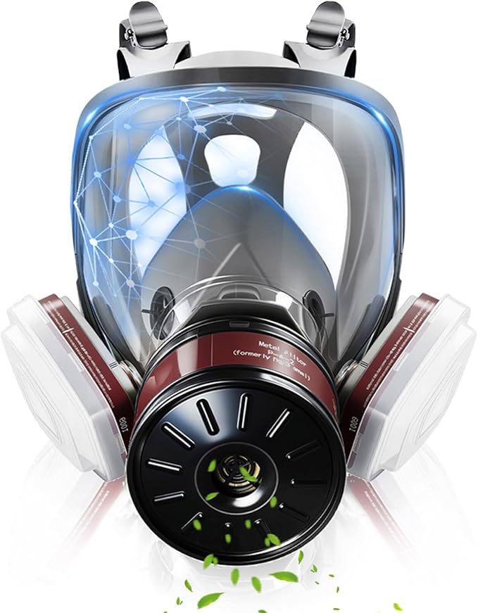 Full Face Gas Mask: Gas Masks Survival Nuclear and Chemical with 6001 & 40MM Activated Carbon Filter Full Face Respirator Mask Used for Dust Spray Machining Soldering Polishing Welding