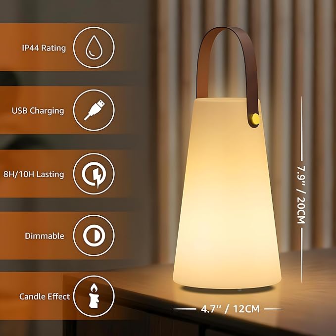 Portable Outdoor Table Lamp, Cordless Rechargeable Outdoor Table Lanterns RGB LED Lights with Remote, IP44 Water-Resistant Battery Operated Hanging Lamp for Patio Garden Camping Dining Room