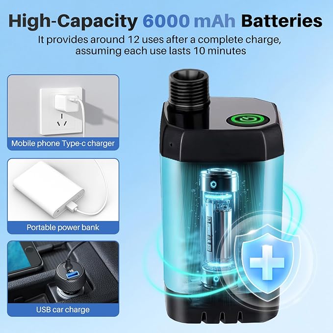 Portable Camping Shower with Heater, 6000mAh Rechargeable Portable Shower with 2000W Immersion Heater, LED Display, Heated Camping Shower for Travel, Hiking, Car, Pet