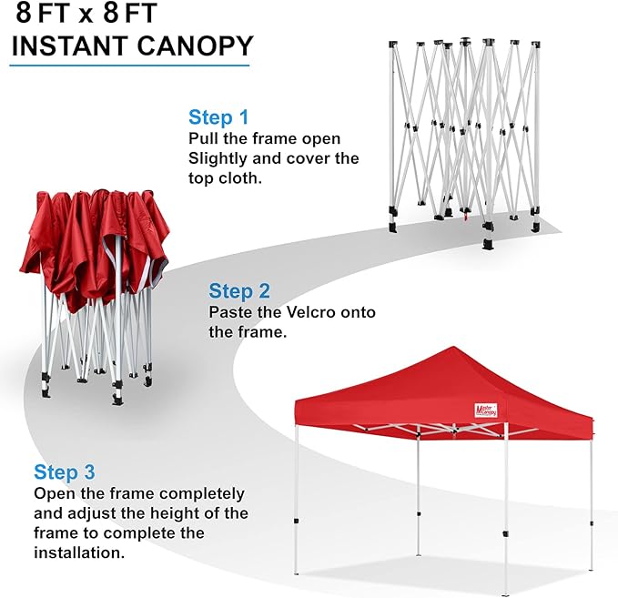 MASTERCANOPY Pop Up Canopy Tent Commercial Grade Instant Shelter (8x8, Red)