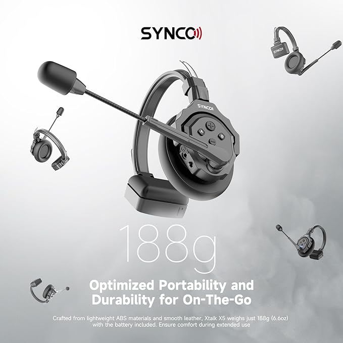 SYNCO XTALK X5 Wireless Headset Intercom System 2.4GHz Full Duplex 400 Meter Noise Cancellation Communication System for 5 Persons Live Streaming Movie Shoot Team Communication