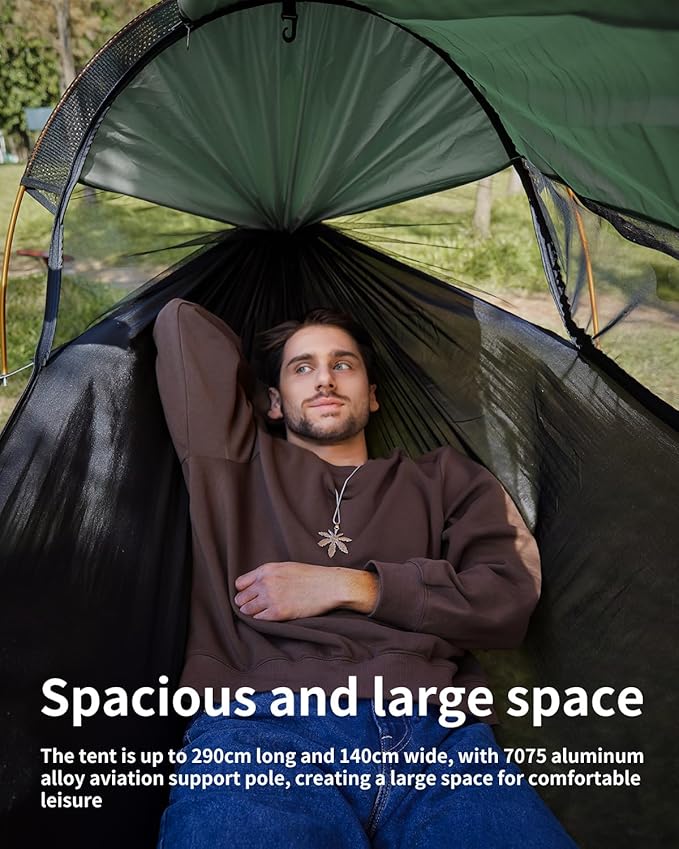 Camping Hammock Tent with Mosquito Net and Sunshade, Extra Large for 2 Person, Lightweight Hanging Hammocks Tree Straps, Bivvy Ground Tent for Outside, Hiking, and Travel