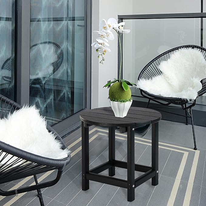 LZRS Round Adirondack Patio Side Table End Table, Outdoor Side Tables for Patio, Backyard,Pool, Indoor Companion, Easy Maintenance & Weather Resistant(Black)