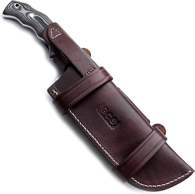 GCS Handmade D2 steel Hunting Knife G10 Handle Fixed Blade Knife Right Hand Scout Carry Buffalo leather Sheath and Sharpening Stone for Hunting Camping Survival and EDC