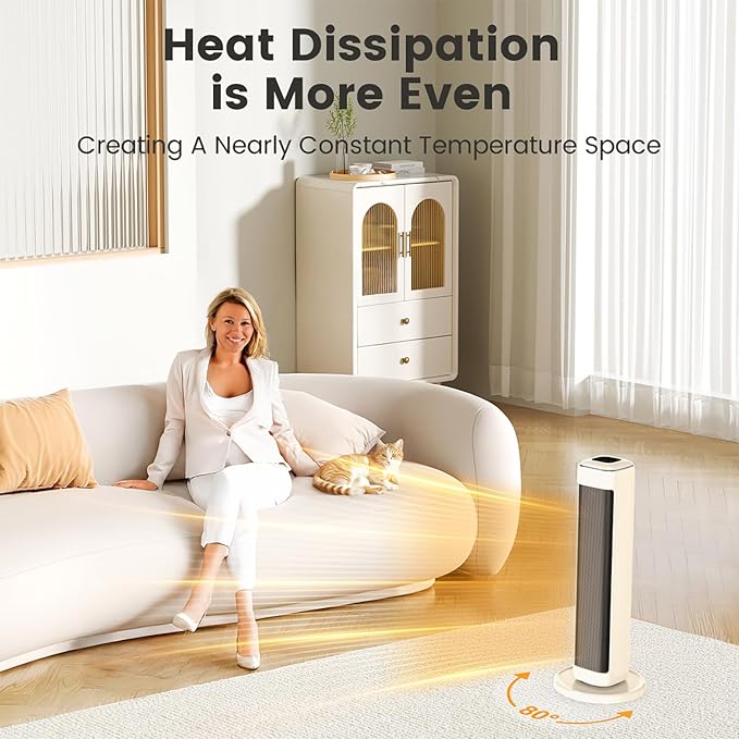 AIRMATE 25" Space Heater for Indoor Use Large Room, Ceramic Tower Electric Heater with Thermostat, Oscillating Room Heater with Timer, Remote Control, Overheat Protection heater for Bedroom(Beige)