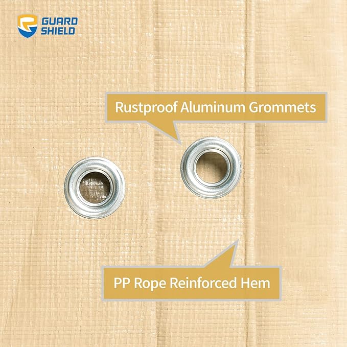 GUARD SHIELD Beige Tarp Heavy Duty Waterproof 10x10 Feet Outdoor Poly Tarps Cover Square Thick UV Resistant Canopy Tarpaulin with Grommets 10mil