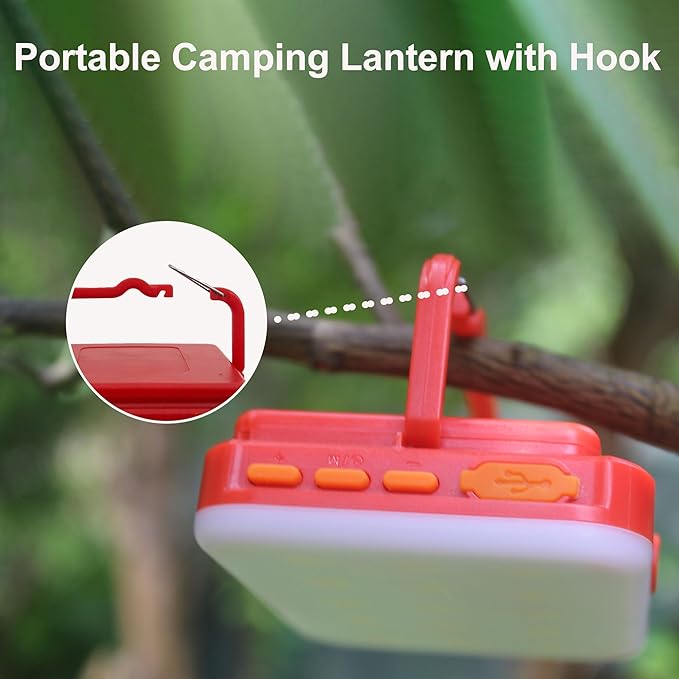 Led Rechargeable Lanterns, Small Camp Light with 8 Light Modes Led Lantern for Tent Camping Outdoor Power Outage Tent Light RGB Camping Lights IP65 Waterproof (Red)