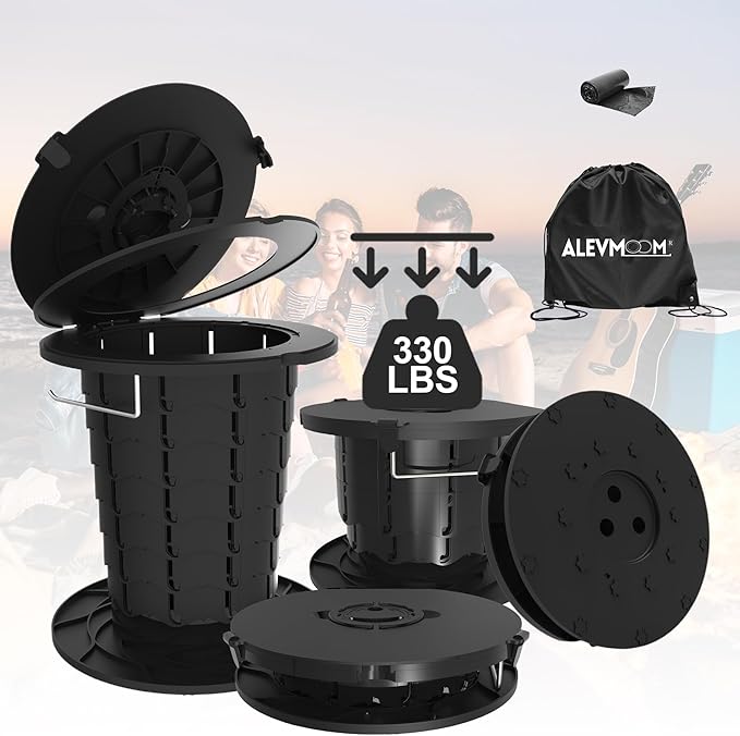 ALEVMOOM Upgrade Retractable Portable Toilets Travel Toilet, Adjustable Height Foldable Camp Toilet for Adults & Kids, Portable Potty with Carry Bag for Camping, Hiking, RV Travel, Road Trips