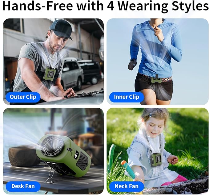 Socool Portable Waist Fan Clip on Wearable Belt, Mini Personal Fans Rechargeable, 4 Speeds 13000RPM, 25H Cooling Shirt Fan Battery Operated, Neck Fan Hanging for Outdoor Camping Travel Jobsite