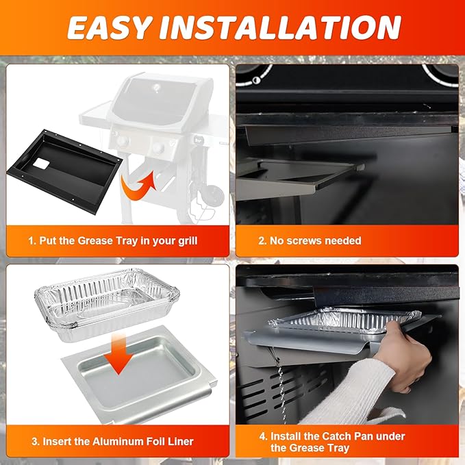 for Weber Grease Tray 69803 for Weber Spirit 2 Burner 210 and 220 Grills Made in 2013 and 2014, Grease Tray for Weber Spirit E-210 220 E-215 S-210 S-220 with 67047 Catch Pan 10PCS Aluminum Foil Liner