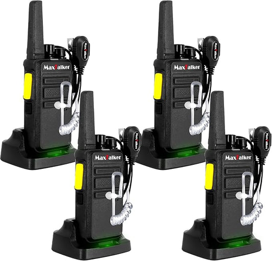 MT12D Walkie Talkies for Adults, Long Range FRS Two Way Radio Rechargeable with Earpiece, USB-C Charging, 1500mAh Battery, Radios Walkie Talkies 4 Pack for School Restaurant Business