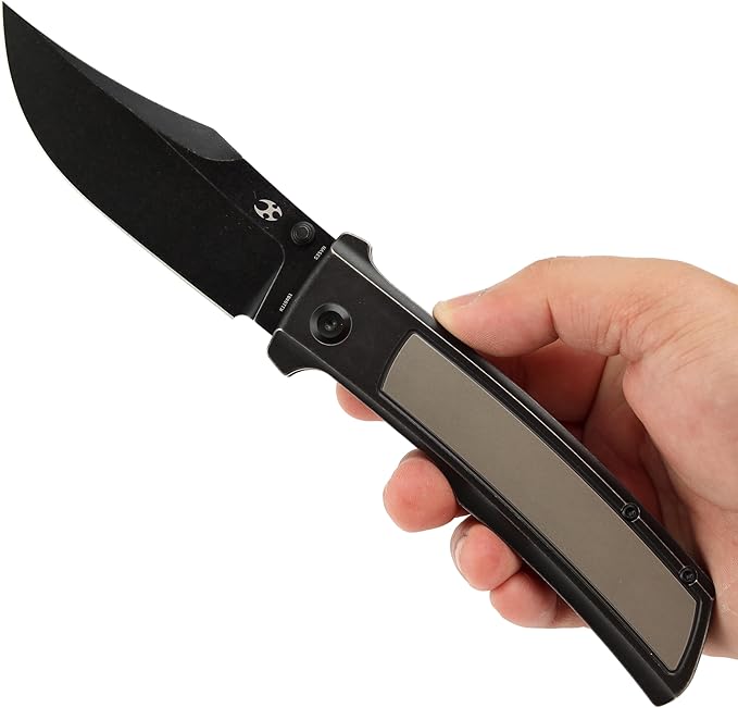 KANSEPT Bison Pocket Folding Knife, 4.25'' Blackwash CPM S35VN Steel Sharp Blade, Black Durable Two-Tone Titanium Handle, Frame Lock and Thumb Stud for Edc, Camping Hiking Knives K1108B1