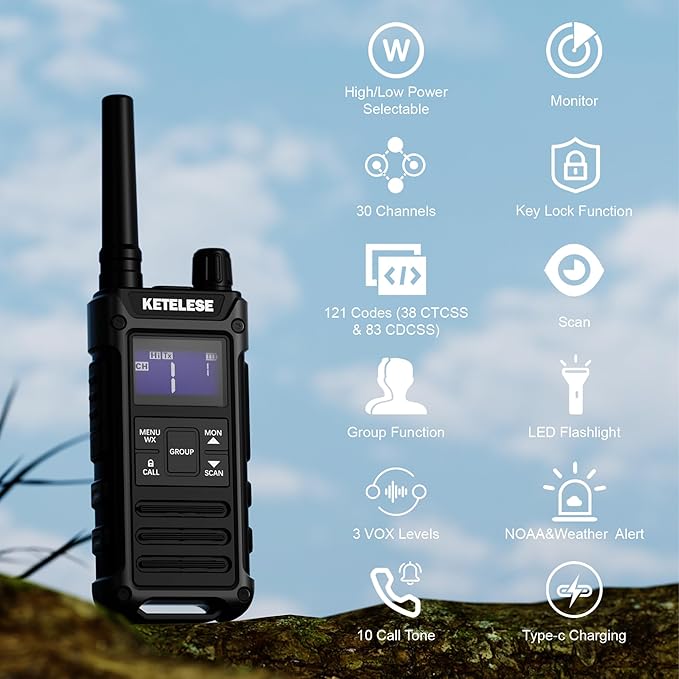 T3G IP67 Waterproof Walkie Talkies for Adults, Heavy Duty 2 Way Radios with Earpiece, Three Charging Options, GMRS Radio, USB, NOAA, VOX(2 Pack), Black/Grey