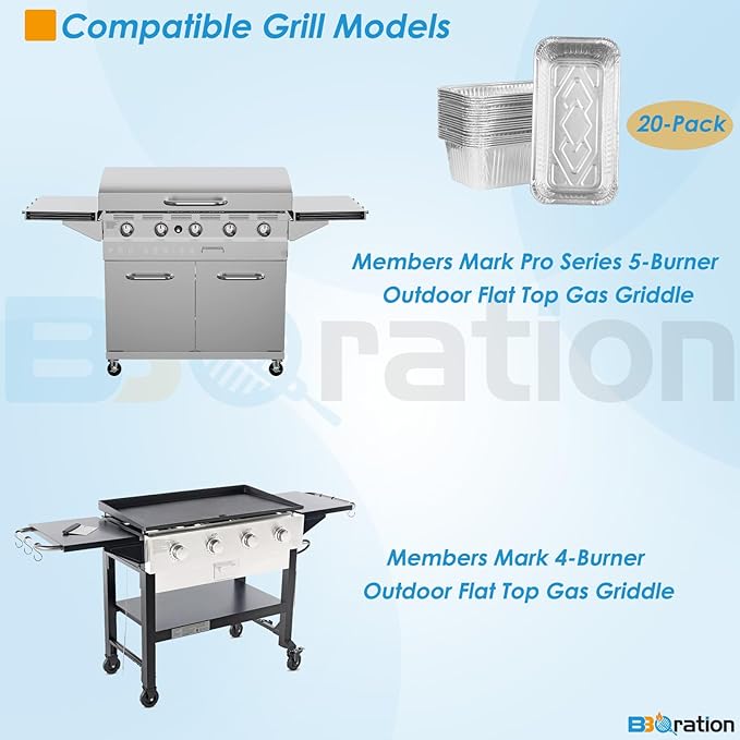 20-Pack Aluminum Drip Liner for Members Mark Grill Parts, Grease Catcher Drip Liner for Member's Mark 4-Burner Outdoor Flat Top Griddle and Pro Series 5-Burner Griddle Grease Tray
