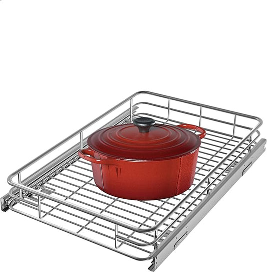 Cabinet Pull Out Shelves (14" W x 21" D), Heavy-Duty Pull Out Shelves for Kitchen Cabinets, Chrome-Plated Steel Slide Out Shelf