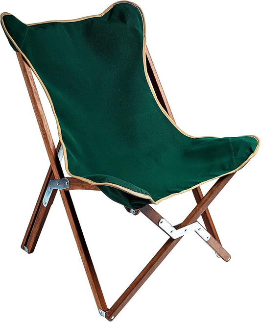 BYER OF MAINE Pangean Butterfly Chair, Easy-Fold Hardwood Sling Chair – Portable Beach, Camping & Patio Seat – 34″H × 23″W × 27″D in Forest Green