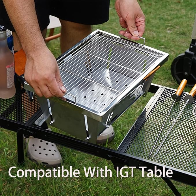 IGT Camping Grill, Portable Charcoal Grill, Outdoor Camping Stove with Carrying Bag, Folding BBQ Grill