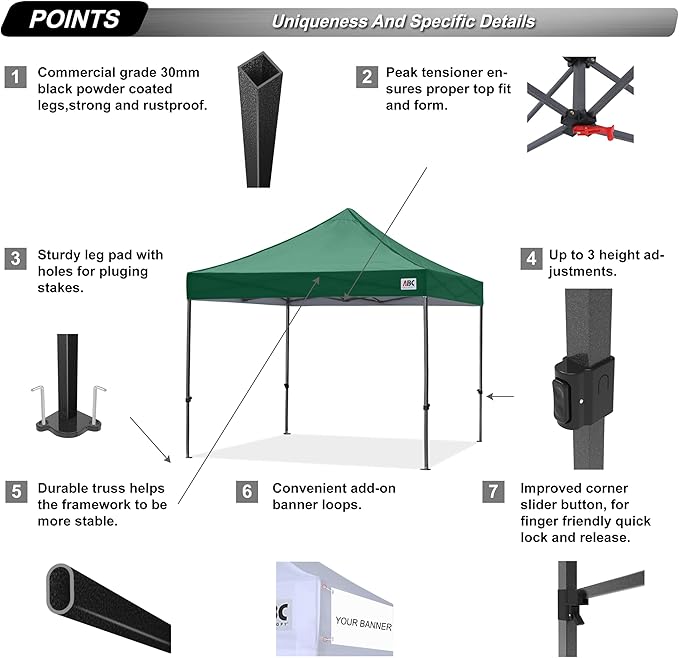 ABCCANOPY Patio Pop Up Canopy Tent 10x10 Commercial-Series (Forest Green)