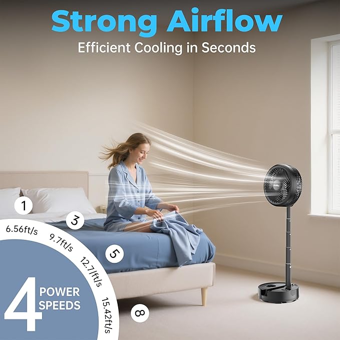 40000mAh Battery Operated Fan - Rechargeable Collapsible Fan, 106H Run, 9 Speeds Oscillating, Battery Powered with Timer & Light for Camping Travel RV Outdoor Hurricane Power Outage Black