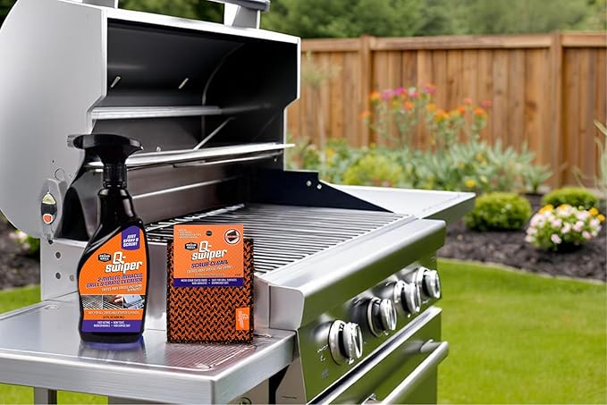 Q-Swiper 2-Minute Miracle Grill & Grate Cleaner | Fast-Acting and Non-Toxic | Cleans and degreases BBQ and Oven cooking grates, racks and walls | Use on Exterior too | Includes Scrub Clean Cloth