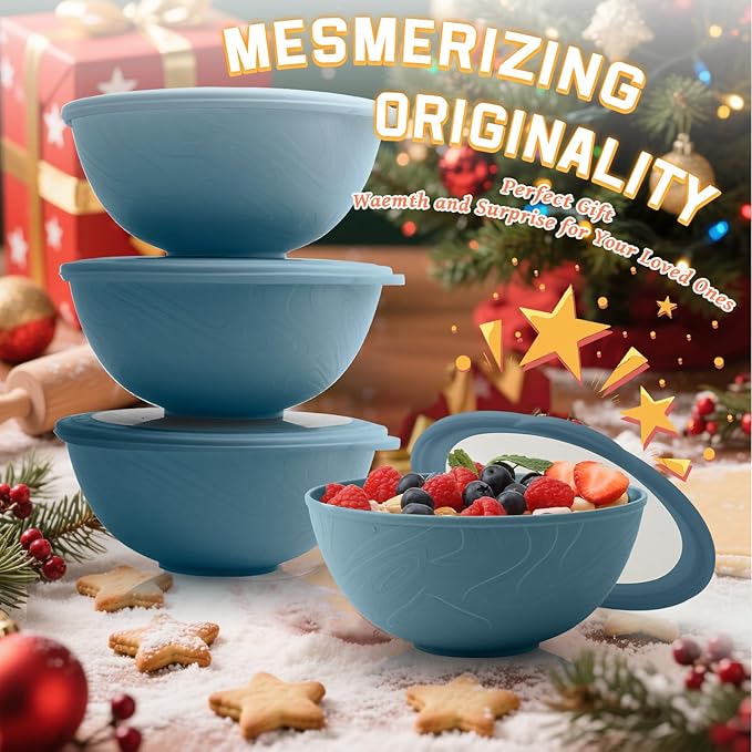 Homienly Bowls for Kitchen, Wheat Straw Bowls with Lids, Salad Container for Lunch, Unbreakable Microwave and Dishwasher Safe 40 OZ Large Bowl for Soup, Cereal, Ramen, RV, Camping, College Dorm, Blue