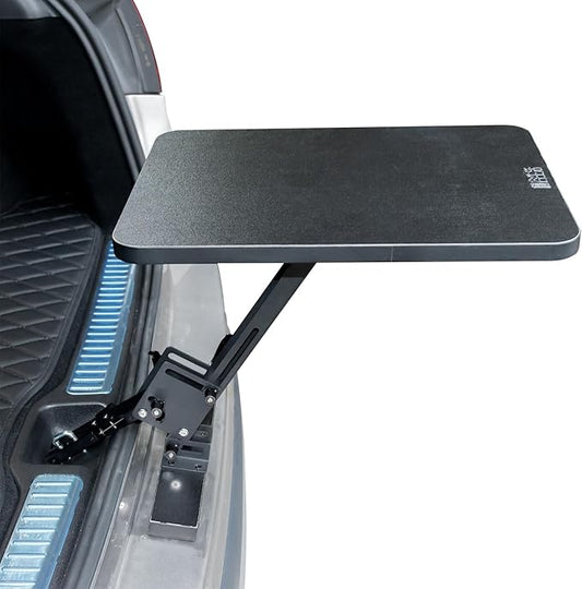 Portable Tailgate Table Folding for SUV Van Sedan - Car Trunk Mount Camping Dining Board Adjustable Metal Stand On-The-Go Workspaces Travel Accessory