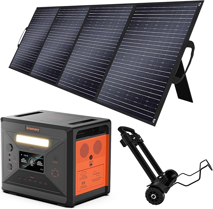 Greenery 2500W Portable Power Station 2304Wh, Power station With 400 Watt Solar Panel(Foldable Cart Included), Emergency Solar Generator for Home & Outdoor Power Supply