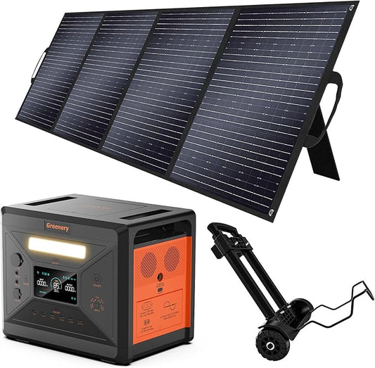 Greenery 2500W Portable Power Station 2304Wh, Power station With 400 Watt Solar Panel(Foldable Cart Included), Emergency Solar Generator for Home & Outdoor Power Supply
