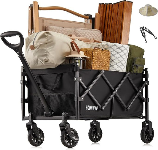 Collapsible Heavy-Duty Wagon Cart with PVC Wheels, Portable Folding Outdoor Utility Wagon for Sports, Garden, Grocery Shopping,Camping, Transportation,Hauling (120L)